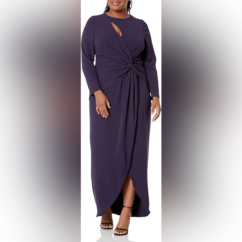 Dress the Population Naomi Long-Sleeve Twist Long Maxi Gown Purple 3X Plus Size